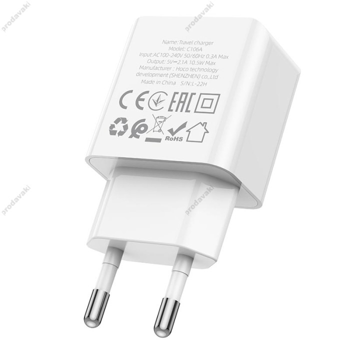 Мережевий зарядний пристрій Hoco C106A Leisure single port charger 10.5W White