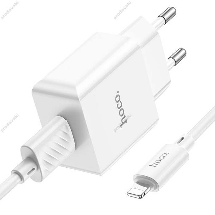 Мережевий зарядний пристрій Hoco C106A Leisure single port charger Lightning cable 10.5W White