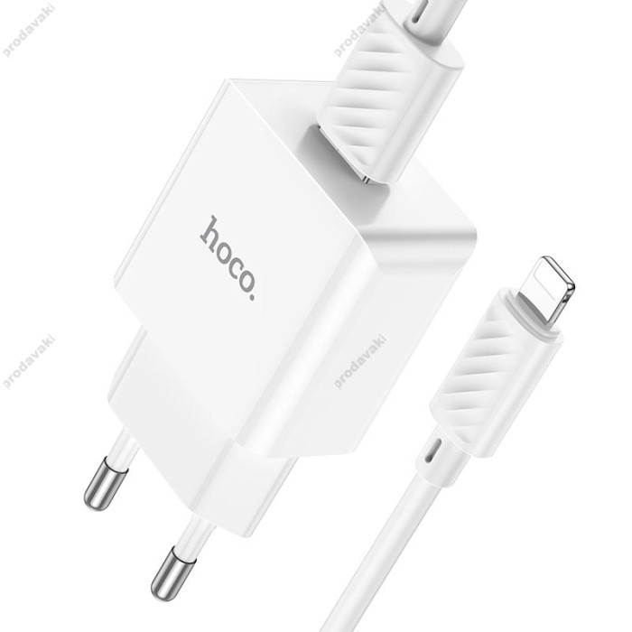 Мережевий зарядний пристрій Hoco C106A Leisure single port charger Lightning cable 10.5W White