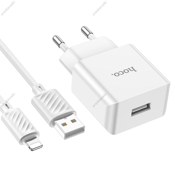 Мережевий зарядний пристрій Hoco C106A Leisure single port charger Lightning cable 10.5W White