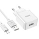 Мережевий зарядний пристрій Hoco C106A Leisure single port charger Lightning cable 10.5W White