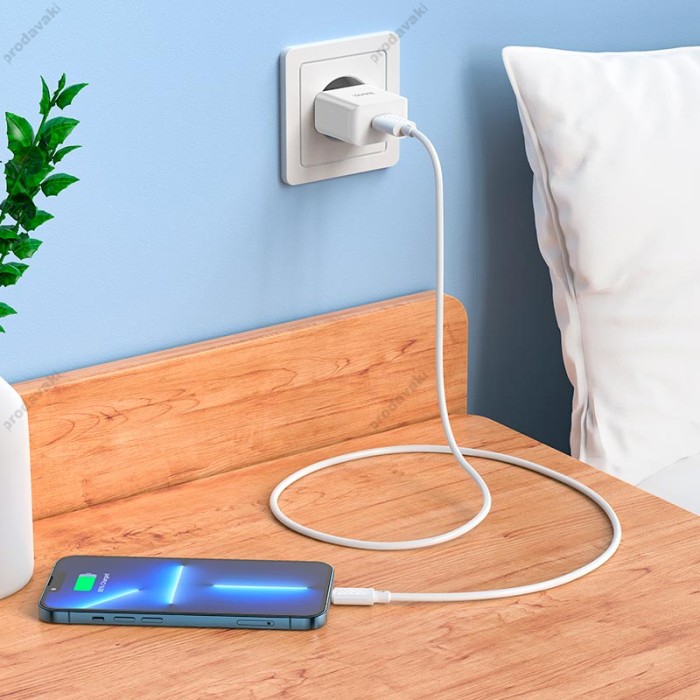 Мережевий зарядний пристрій Hoco C106A Leisure single port charger Lightning cable 10.5W White