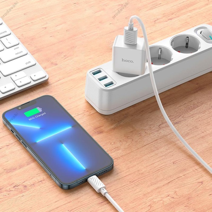 Мережевий зарядний пристрій Hoco C106A Leisure single port charger Lightning cable 10.5W White