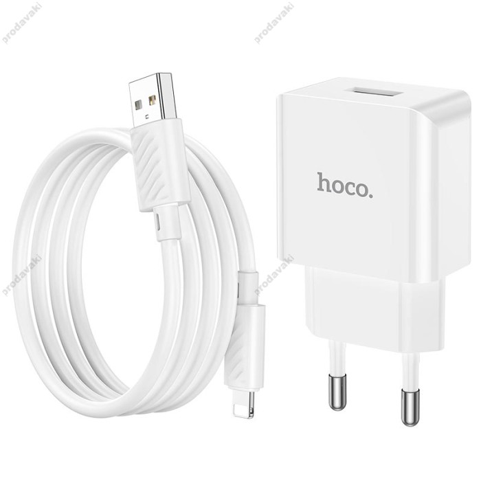 Мережевий зарядний пристрій Hoco C106A Leisure single port charger Lightning cable 10.5W White