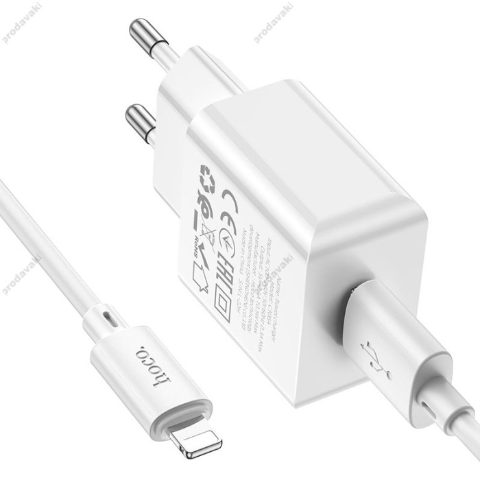 Мережевий зарядний пристрій Hoco C106A Leisure single port charger Lightning cable 10.5W White