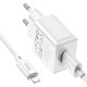 Мережевий зарядний пристрій Hoco C106A Leisure single port charger Lightning cable 10.5W White