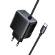 Мережевий зарядний пристрій HOCO C165A Priority charger with built-in Type-C cable 45W Black