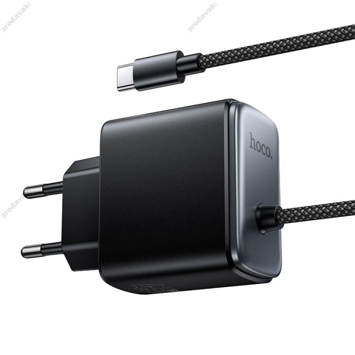Мережевий зарядний пристрій HOCO C165A Priority charger with built-in Type-C cable 45W Black