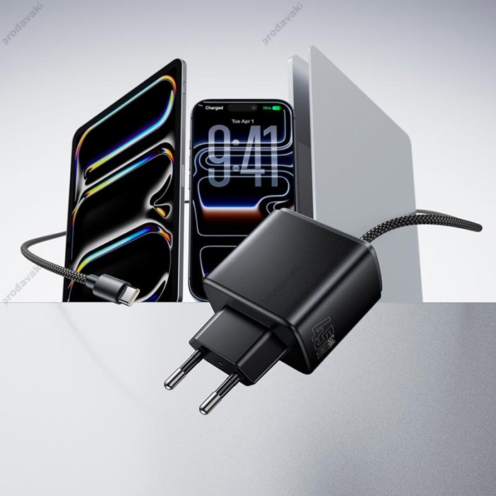 Мережевий зарядний пристрій HOCO C165A Priority charger with built-in Type-C cable 45W Black