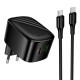 Мережевий зарядний пристрій HOCO CS102A folding charger Type-C cable 30W Black