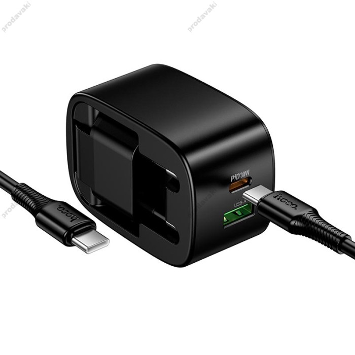 Мережевий зарядний пристрій HOCO CS102A folding charger Type-C cable 30W Black
