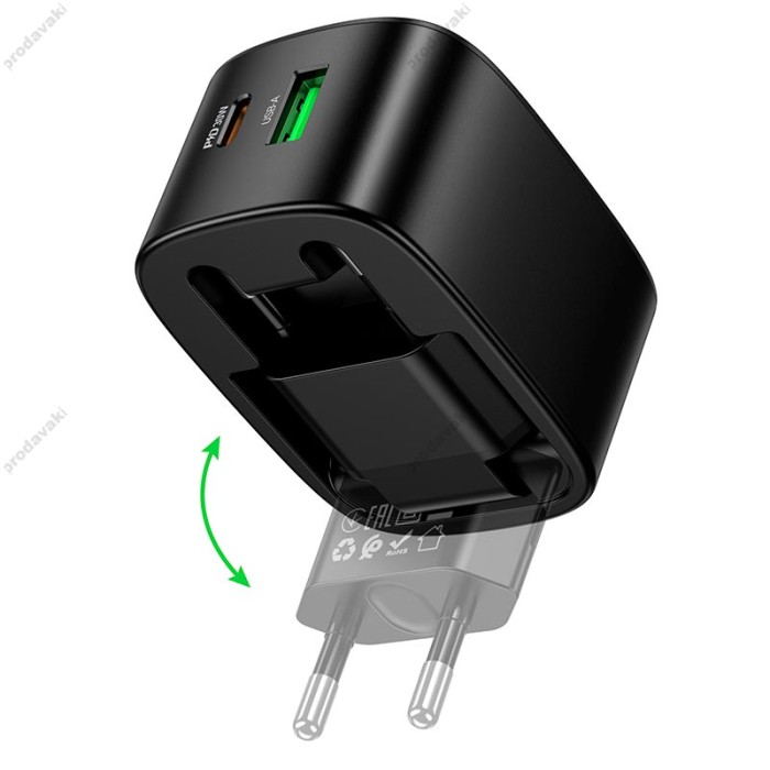 Мережевий зарядний пристрій HOCO CS102A folding charger Type-C cable 30W Black
