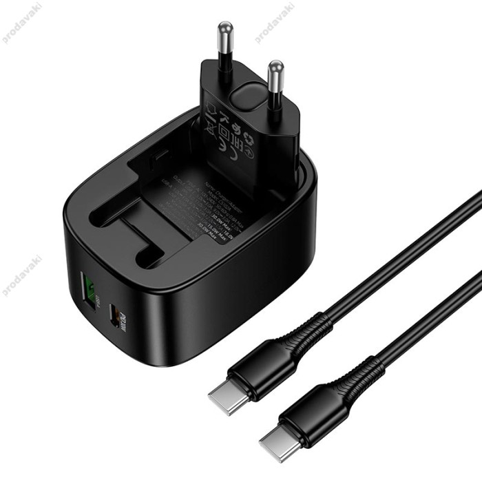 Мережевий зарядний пристрій HOCO CS102A folding charger Type-C cable 30W Black