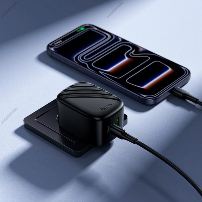 Мережевий зарядний пристрій HOCO CS102A folding charger Type-C cable 30W Black