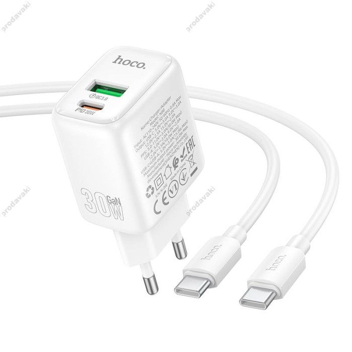 Мережевий зарядний пристрій HOCO N88 Seguro charger Type-C cable 30W White