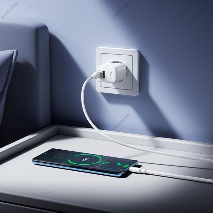 Мережевий зарядний пристрій HOCO N88 Seguro charger Type-C cable 30W White