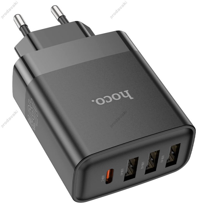 Мережевий зарядний пристрій HOCO C127A Intelligent four-port Lightning cable 45W Black