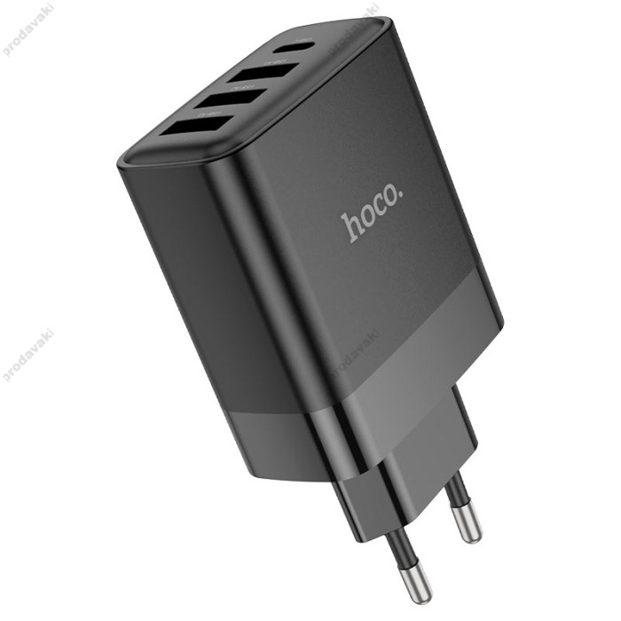 Мережевий зарядний пристрій HOCO C127A Intelligent four-port Lightning cable 45W Black