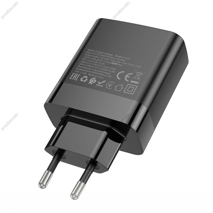 Мережевий зарядний пристрій HOCO C127A Intelligent four-port 45W Black