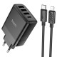 Мережевий зарядний пристрій HOCO C127A Intelligent four-port Lightning cable 45W Black