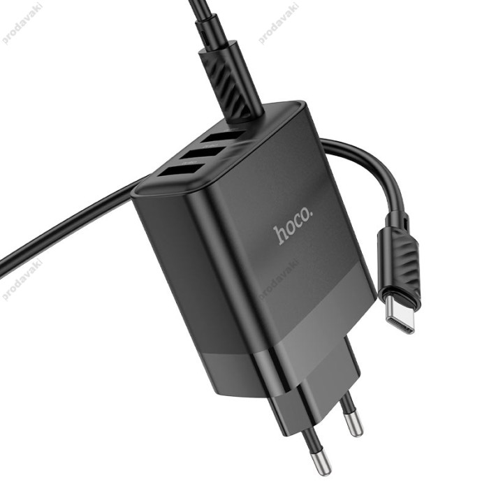 Мережевий зарядний пристрій HOCO C127A Intelligent four-port Type-C cable 45W Black