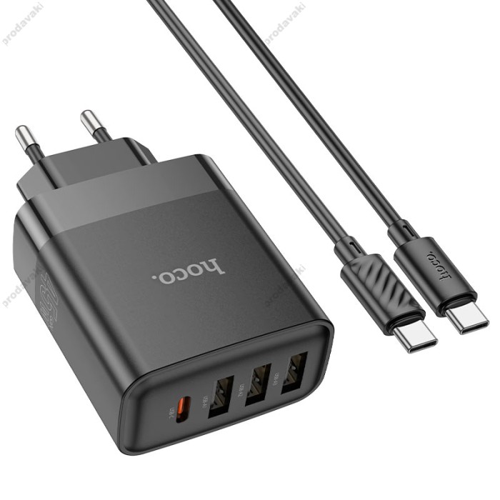 Мережевий зарядний пристрій HOCO C127A Intelligent four-port Type-C cable 45W Black