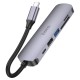 USB-Хаб HOCO HB28 multi-function converter 6в1 Type-C to HDMI+USB3.0+USB2.0+SD+TF+PD Metal Grey