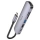 USB-Хаб HOCO HB28 multi-function converter 6в1 Type-C to HDMI+USB3.0+USB2.0+SD+TF+PD Metal Grey