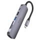 USB-Хаб HOCO HB28 multi-function converter 6в1 Type-C to HDMI+USB3.0+USB2.0+SD+TF+PD Metal Grey