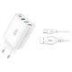 Мережевий зарядний пристрій XO L120 multi port fast charging charger Type-C cable 20W White