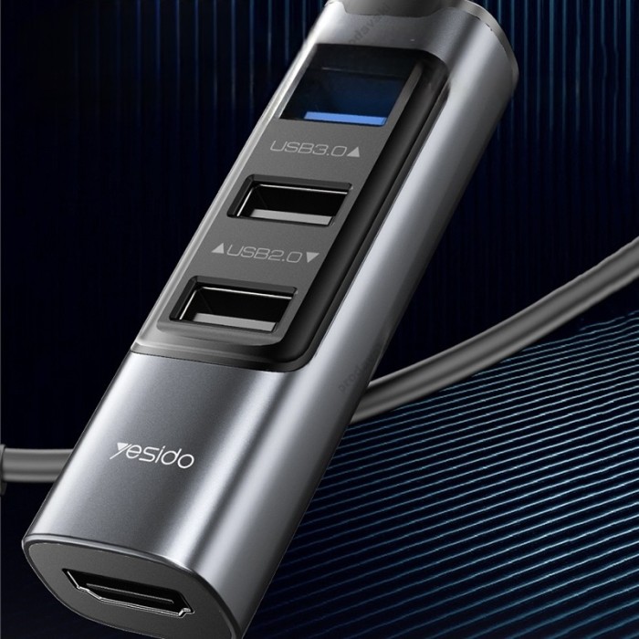 USB-Хаб Yesido HB22 multi-function converter 6в1 Type-C to HDMI+USB3.0+2xUSB2.0+PD Grey