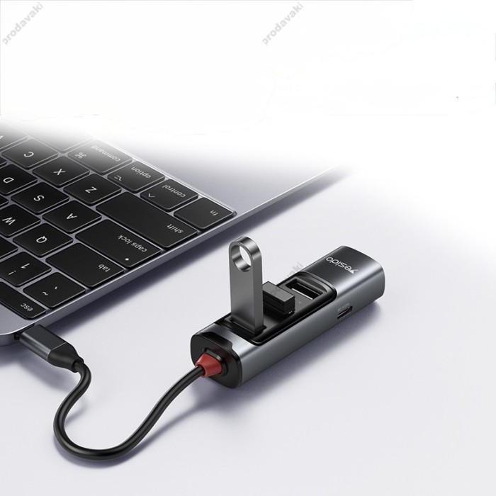 USB-Хаб Yesido HB22 multi-function converter 6в1 Type-C to HDMI+USB3.0+2xUSB2.0+PD Grey