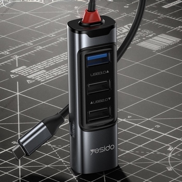 USB-Хаб Yesido HB22 multi-function converter 6в1 Type-C to HDMI+USB3.0+2xUSB2.0+PD Grey