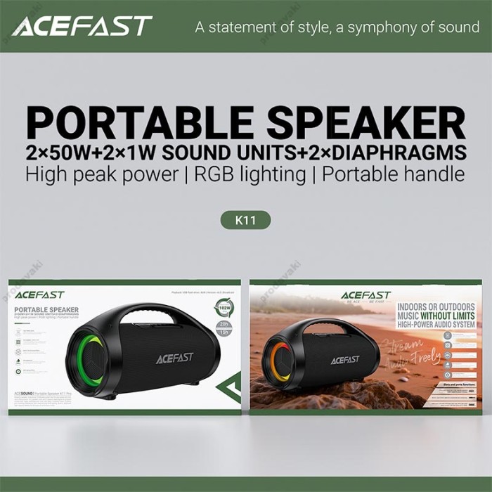 Портативна колонка Bluetooth ACEFAST K11 Pro Portable Speaker BT6.0/USB/AUX 102W Black