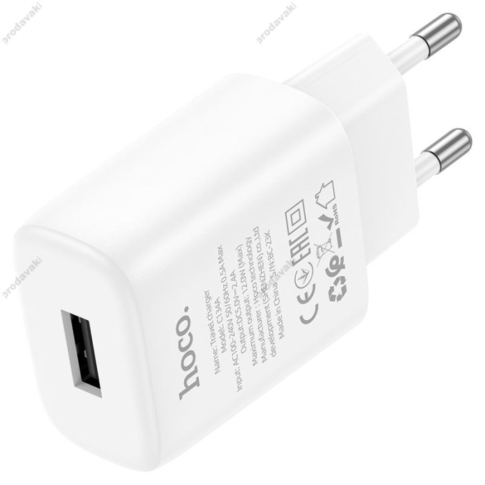 Мережевий зарядний пристрій Hoco C134A Solid single port charger Lightning cable 12W White
