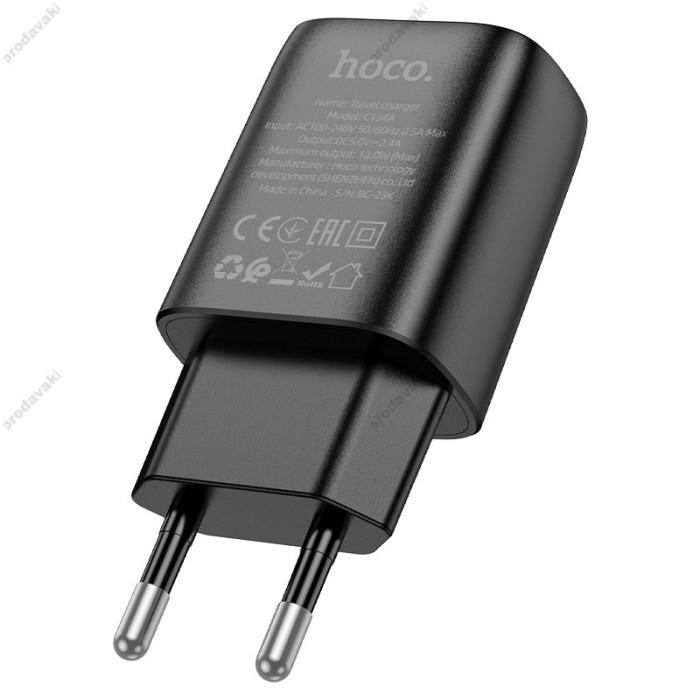 Мережевий зарядний пристрій Hoco C134A Solid single port charger 12W Black