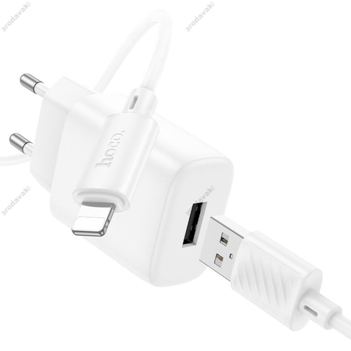 Мережевий зарядний пристрій Hoco C134A Solid single port charger Lightning cable 12W White