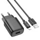 Мережевий зарядний пристрій Hoco C134A Solid single port charger Lightning cable 12W Black