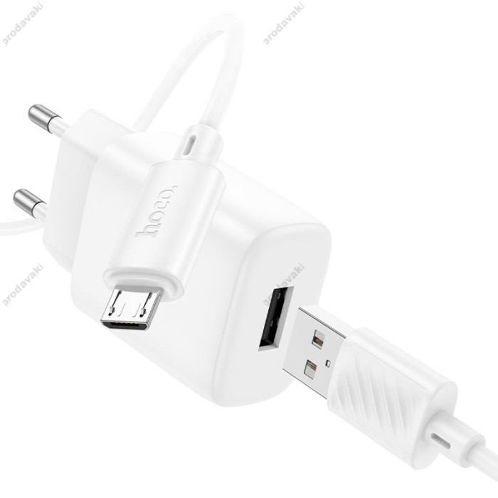 Мережевий зарядний пристрій Hoco C134A Solid single port charger Micro USB cable 12W White