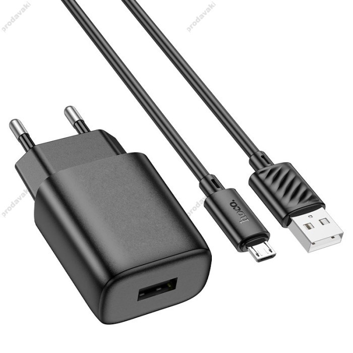 Мережевий зарядний пристрій Hoco C134A Solid single port charger Micro USB cable 12W Black