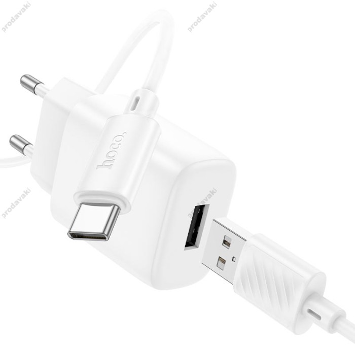 Мережевий зарядний пристрій Hoco C134A Solid single port charger Type-C cable 12W White
