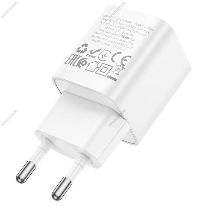Мережевий зарядний пристрій Hoco C145A Charm single port QC charger 18W White