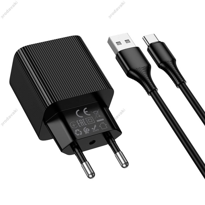 Мережевий зарядний пристрій Hoco CS81A Excellent single port charger Type-C cable 18W Black