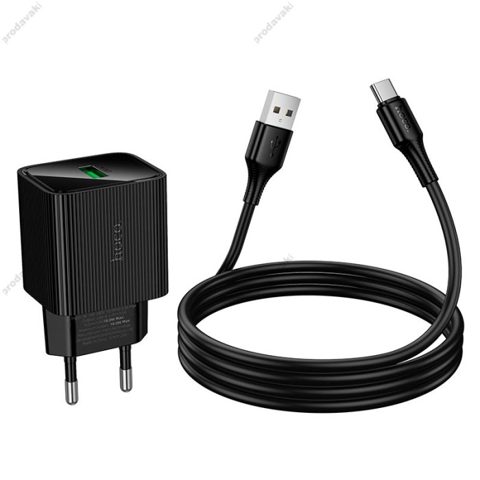 Мережевий зарядний пристрій Hoco CS81A Excellent single port charger Type-C cable 18W Black
