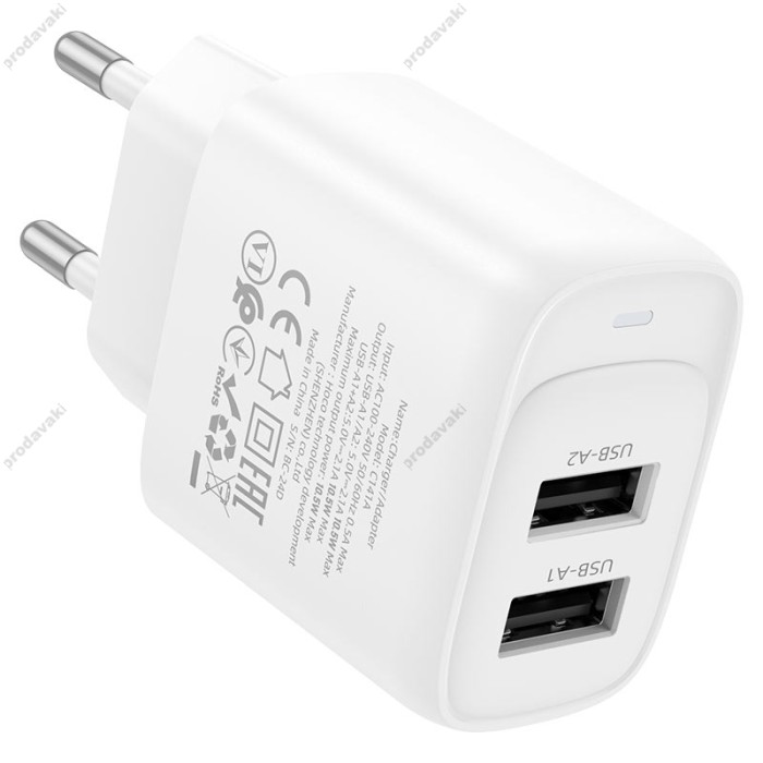 Мережевий зарядний пристрій HOCO C141A Smart dual-port charger Micro USB cable 10.5W White