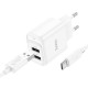 Мережевий зарядний пристрій HOCO C141A Smart dual-port charger Type-C cable 10.5W White