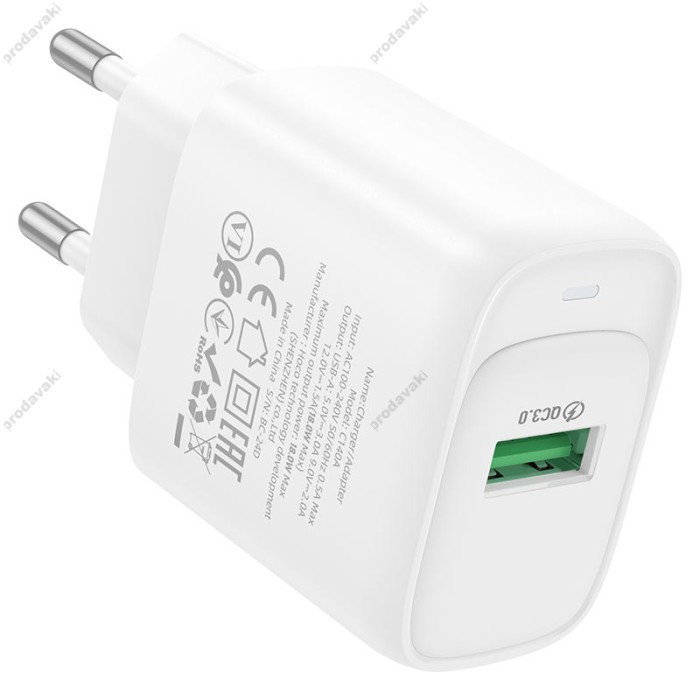 Мережевий зарядний пристрій Hoco C140A Smart single port charger Micro USB cable 18W White