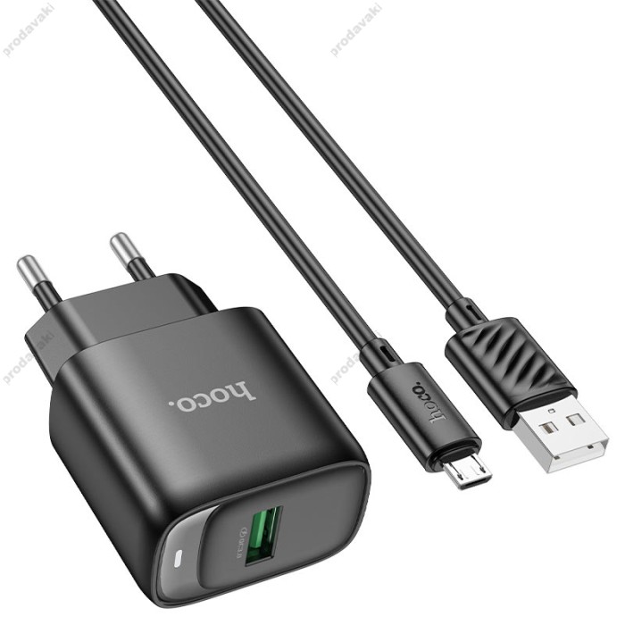 Мережевий зарядний пристрій Hoco C140A Smart single port charger Micro USB cable 18W Black
