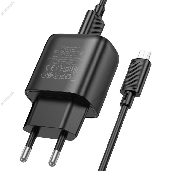 Мережевий зарядний пристрій Hoco C140A Smart single port charger Micro USB cable 18W Black