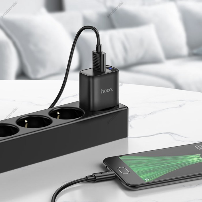 Мережевий зарядний пристрій Hoco C140A Smart single port charger Micro USB cable 18W Black